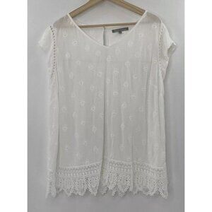 Daniel Rainn White Eyelet Lace Trim V-Neck Blouse